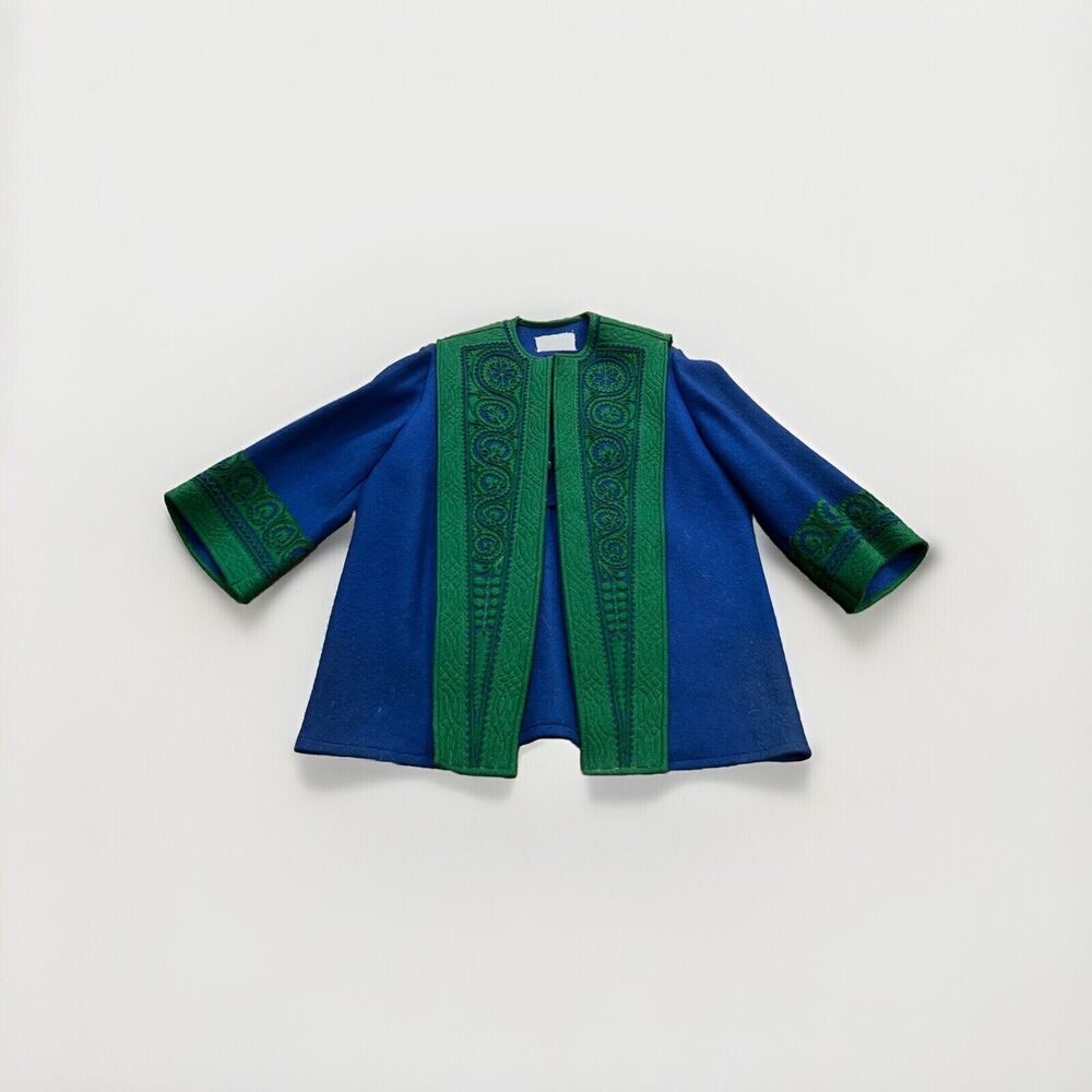 Vintage 70’s Claremont Womens Green Blue Colorblock Felted Wool Jacket One Size